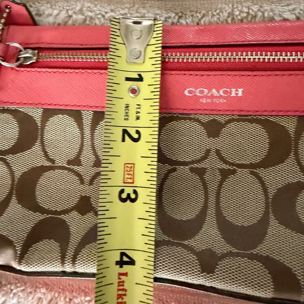 Coach Signature Canvas Saffiano Leather Wristlet Coral Pink Khaki 52860 - Picture 10 of 15